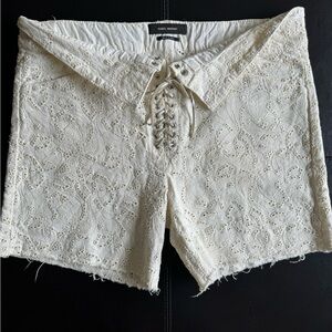 Isabel Marant Bohemian Festival leather tie up Lace white denim Shorts 40